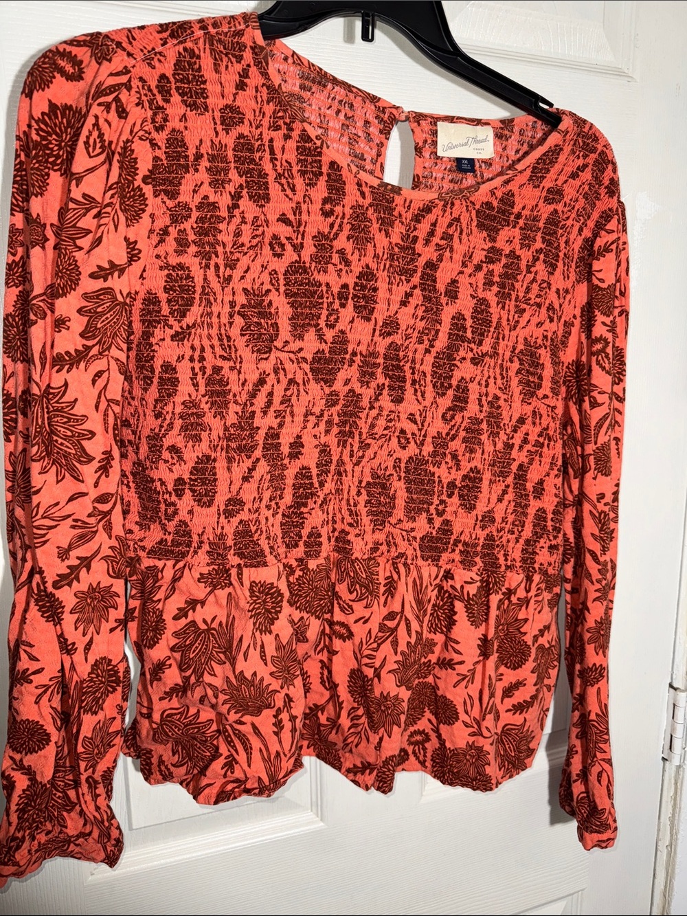 Universal Thread Coral and Brown Floral Peplum Blouse